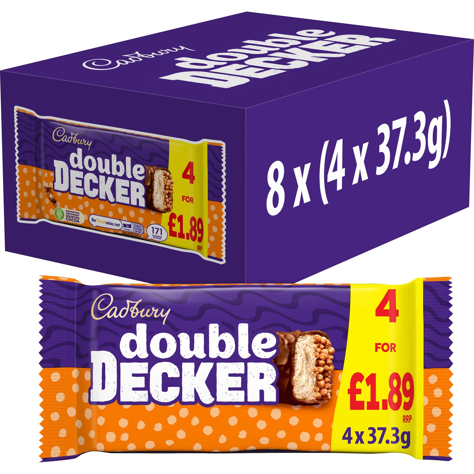 Cadbury Double Decker Pm £1.65 4 x 37.3g (149.2g) | High Quality Chocolate & Sweets Online - Product Image Cadbury Double Decker Pm £1.65 4 x 37.3g (149.2g) | High Quality Chocolate & Sweets Online - Product Image